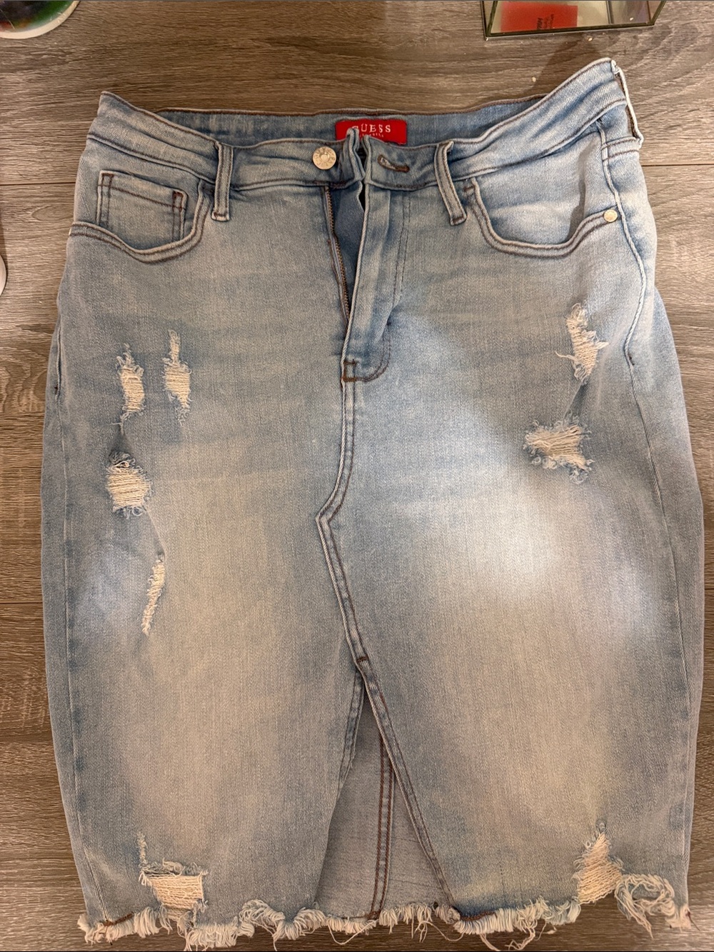 GUESS Light Blue Distressed Denim Skirt